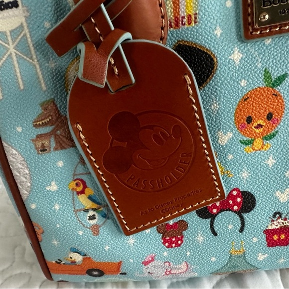 Dooney & Bourke Light Blue Disney Parks Printed Satchel with Tan Trim - Picture 2 of 6